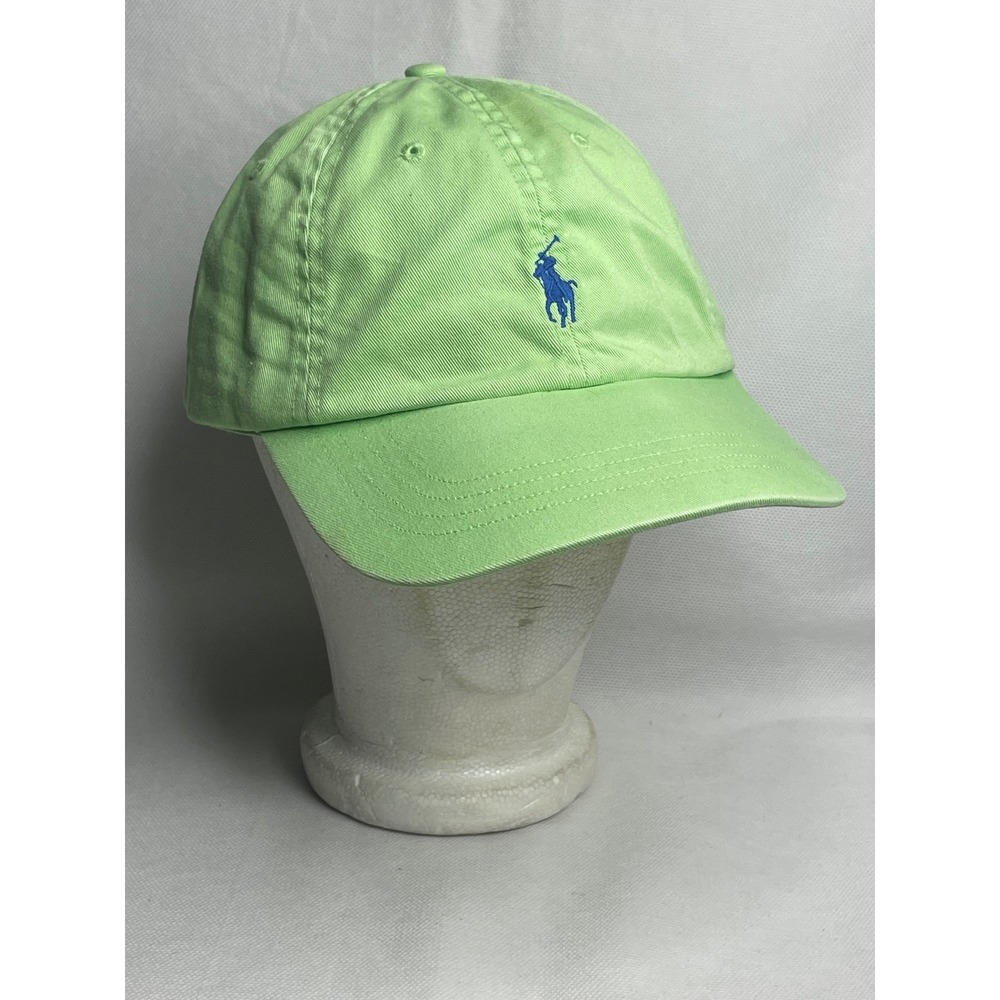 Vintage Polo Ralph Lauren Cotton Cap Adjustable Strapback Neon Green Navy Logo
